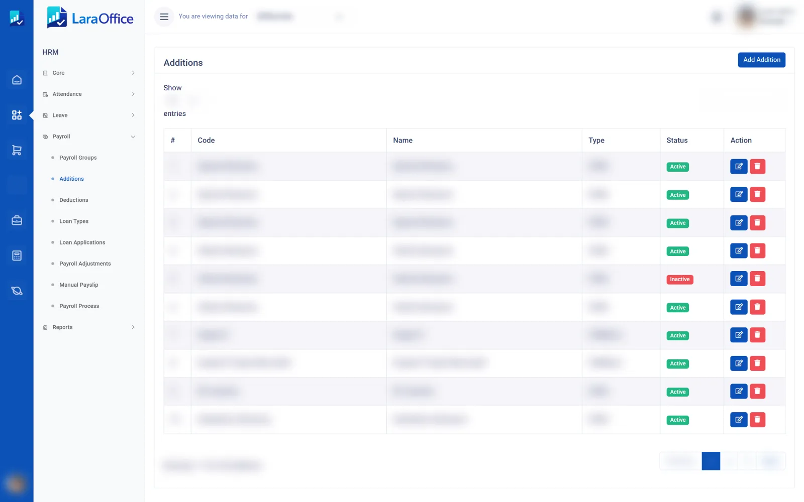 LaraOffice payroll additions setup