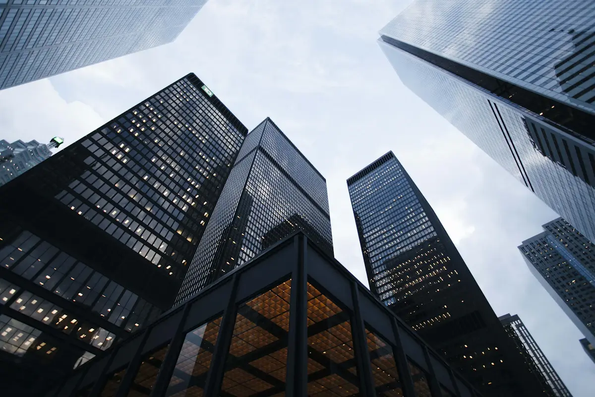 Modern commercial buildings representing multiple business locations